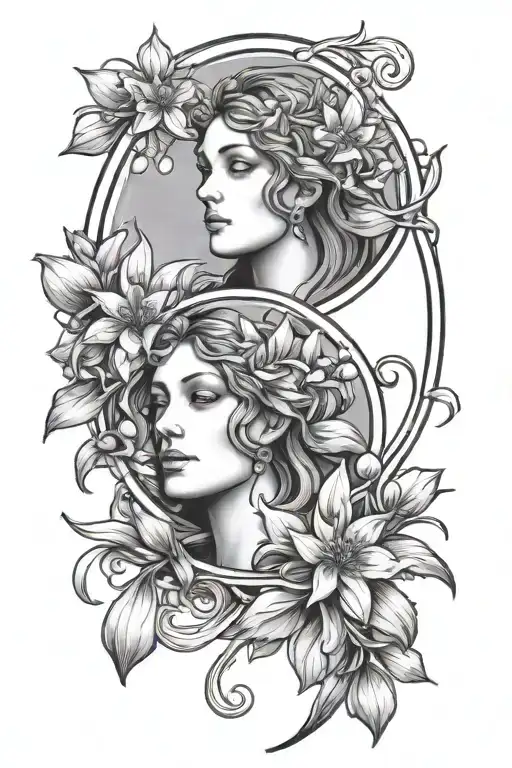 circe astrology symbol combined with snowdrop flowers  tattoo design idea