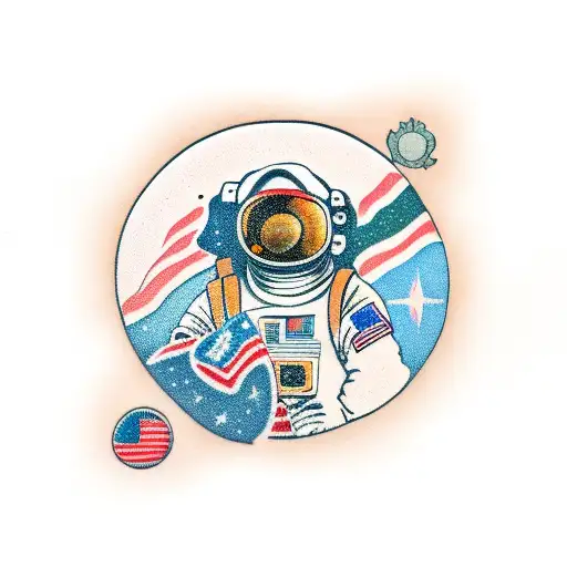 astronaut with bitcoin flag tattoo design idea