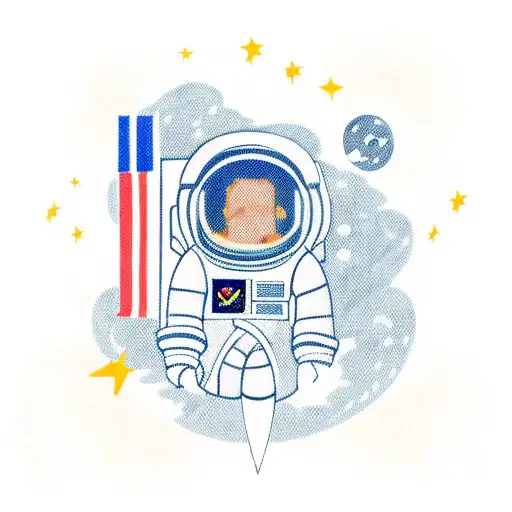 astronaut with bitcoin flag tattoo design idea