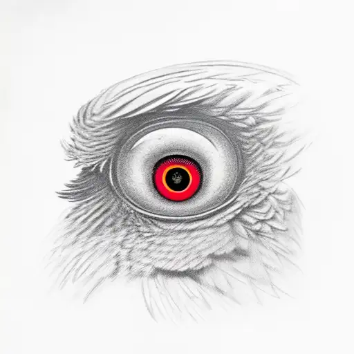 A crow facing the camera with a single crimson red eye tattoo design idea
