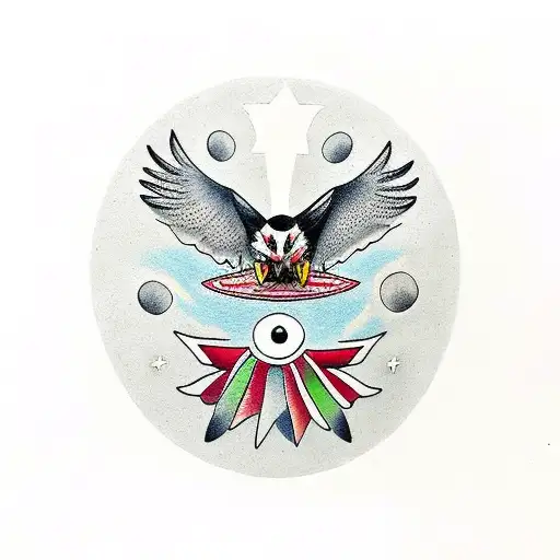 A black and white crow with a red eye tattoo design idea