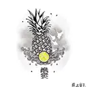 drinking pineapple milk under a tree tattoo design idea