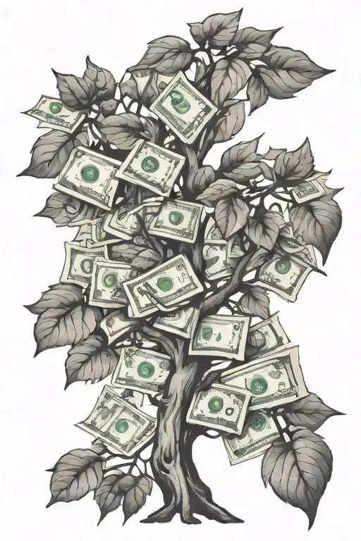 tree with money as its leaves tattoo design idea