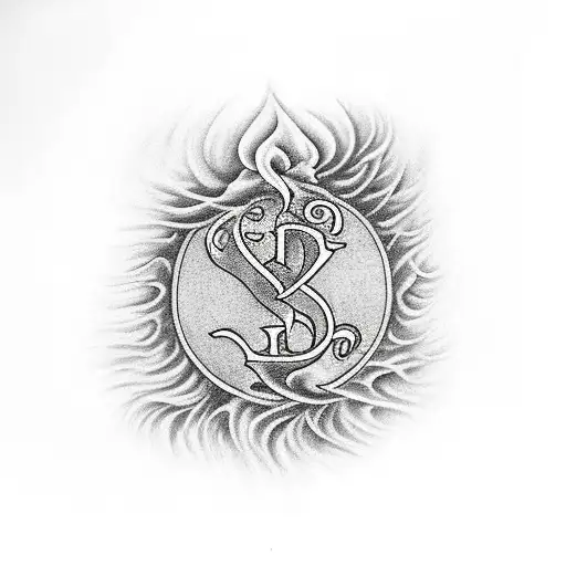 fire with the initials BW in the smoke or flames tattoo design idea