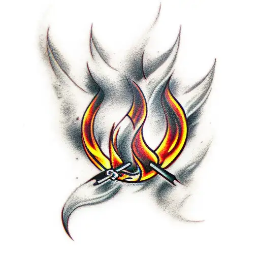 fire with BW in the smoke or flames tattoo design idea