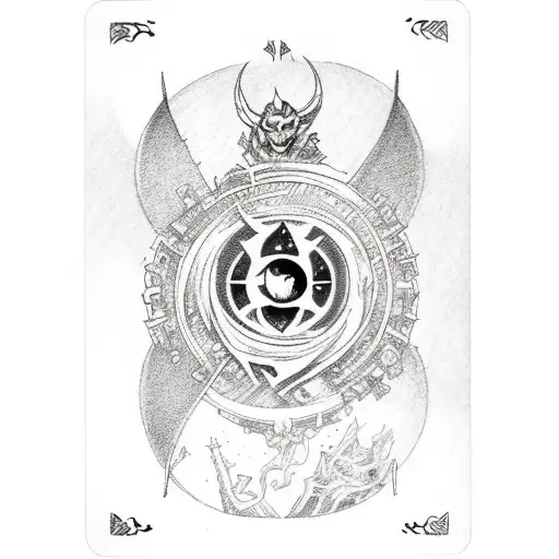 sleeve of tarot cards with the world, the empress, the emperor, death, the star, strength, the devil, and the lovers tattoo design idea