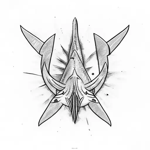 trident and shark tattoo design idea