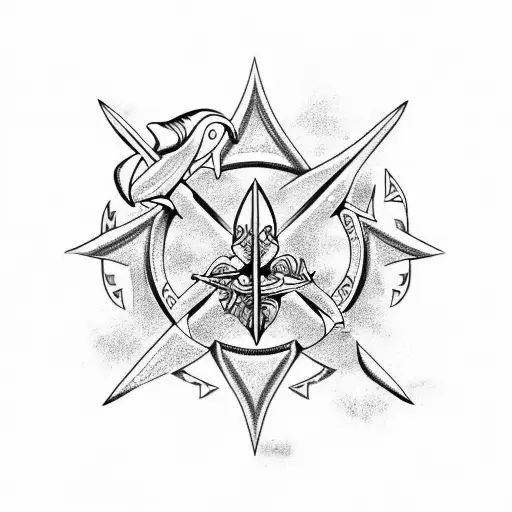 poseidon trident and shark tattoo design idea