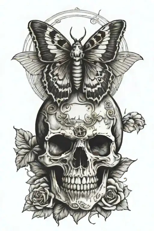 moth with skull soft shading tattoo design idea
