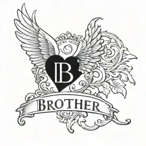 A beautiful angel wings design with the word 'Brother' incorporated in a delicate script, symbolizing the memory of your loved one tattoo design idea