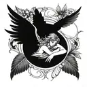 Incorporate a peaceful angel resting on a bed of rippling water, with delicate angel wings stretching outwards, symbolizing your brother's eternal peace tattoo design idea