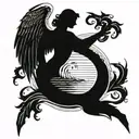 Incorporate a peaceful angel resting on a bed of rippling water, with delicate angel wings stretching outwards, symbolizing your brother's eternal peace tattoo design idea