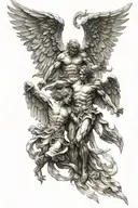 Battle between angel and demon, guardian angel wings tattoo design idea