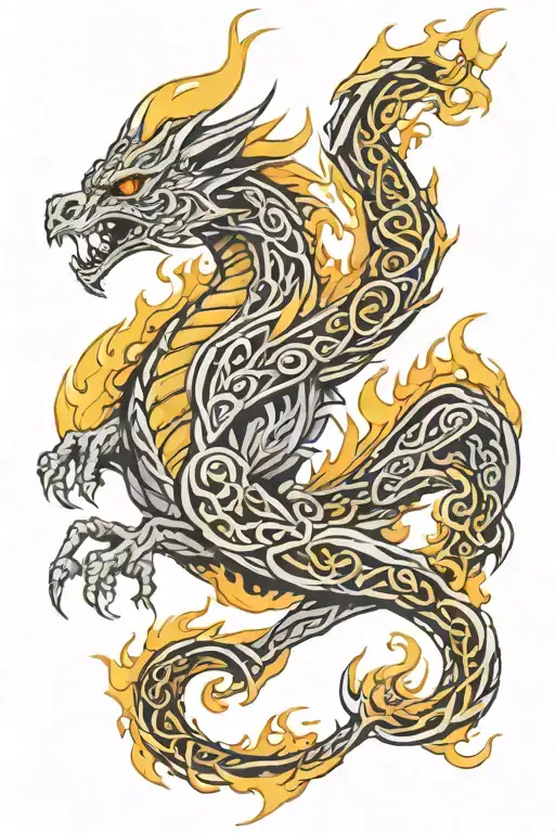 Celtic Dragon breathing fire tattoo design idea
