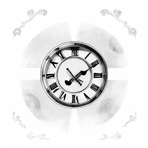 Clock with Roman numerals, which has grandad in the middle of the clock with his birthdate and the date he died  tattoo design idea