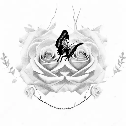 roses barbed wire and butterflies  tattoo design idea