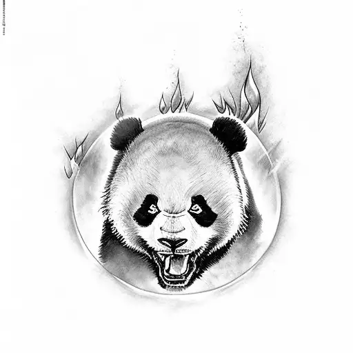 angry panda including all four elements of fire, earth, water, and air in a half sleeve  tattoo design idea