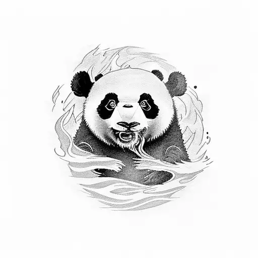 angry panda including all four elements of fire, earth, water, and air  tattoo design idea