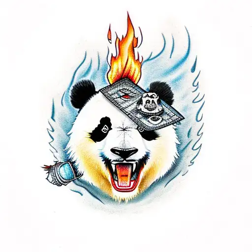 angry panda including all four elements of fire, earth, water, and air  tattoo design idea