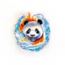 angry panda including all four elements of fire, earth, water, and air in a half sleeve  tattoo design idea