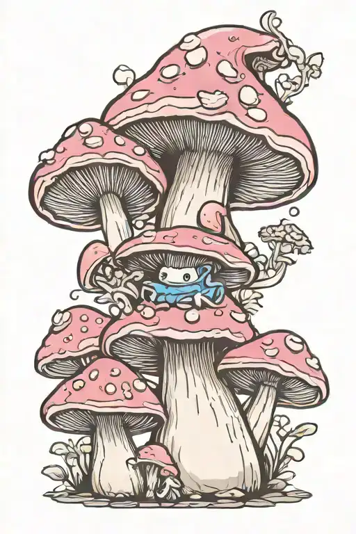 mushrooms papa Smurf pink flyod album cover tattoo design idea