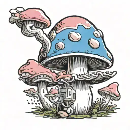 mushroom papa Smurf Pink Floyd album covers tattoo design idea