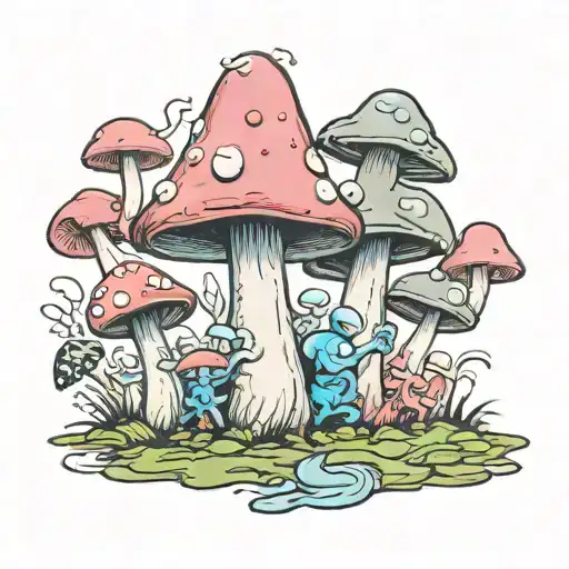 mushroom papa Smurf Pink Floyd album covers tattoo design idea