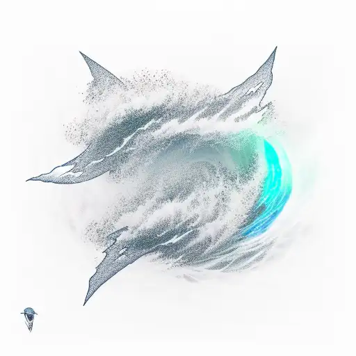 Lightning in the ocean with waves in a storm tattoo design idea