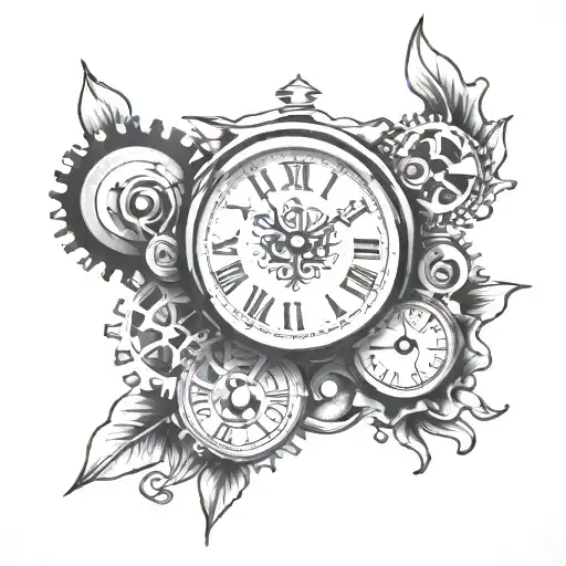 Geared clock with birthday below  tattoo design idea