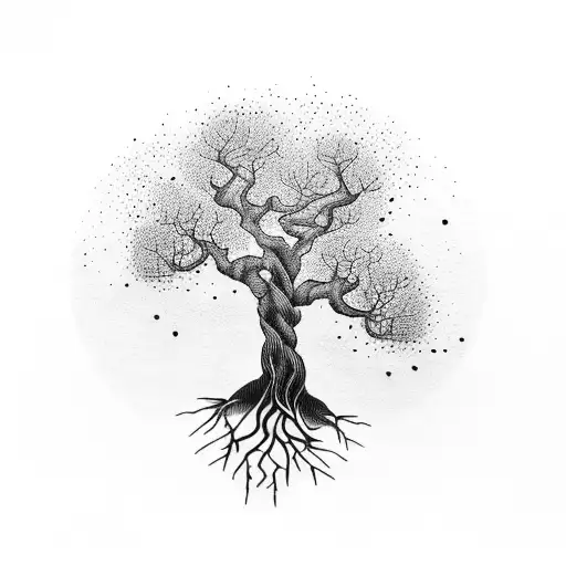 tree with roots and owl tattoo design idea