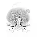 tree with roots, black raven tattoo design idea