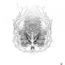 tree with roots, black raven tattoo design idea