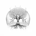 tree with roots, black raven tattoo design idea