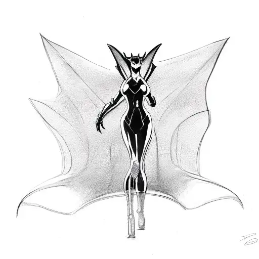 A sleek and elegant catwoman silhouette intertwined with artistic sketching elements tattoo design idea