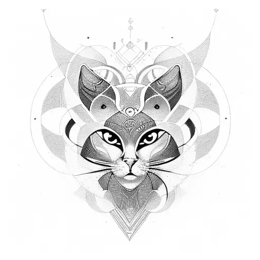 Create a geometric design inspired by the art of Bastet with abstract shapes and patterns tattoo design idea