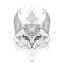 Create a geometric design inspired by the art of Bastet with abstract shapes and patterns tattoo design idea