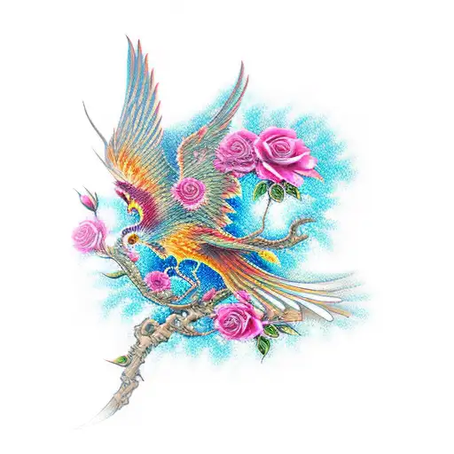 japanese Phoenix with roses tattoo design idea
