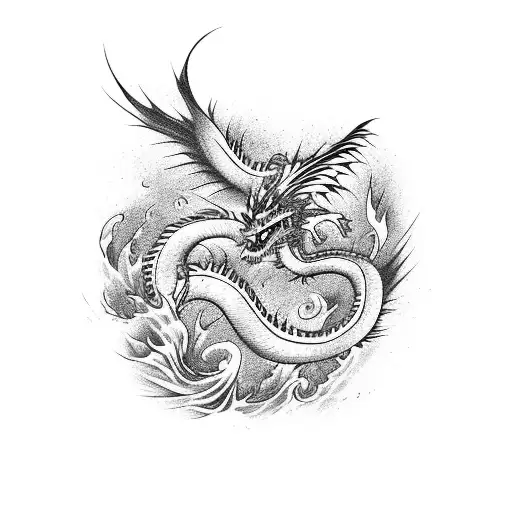 japanese Dragon flying with a Phoenix with roses tattoo design idea