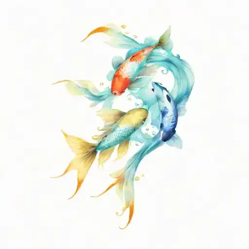 two koi carp and Chinese characters in the middle tattoo design idea
