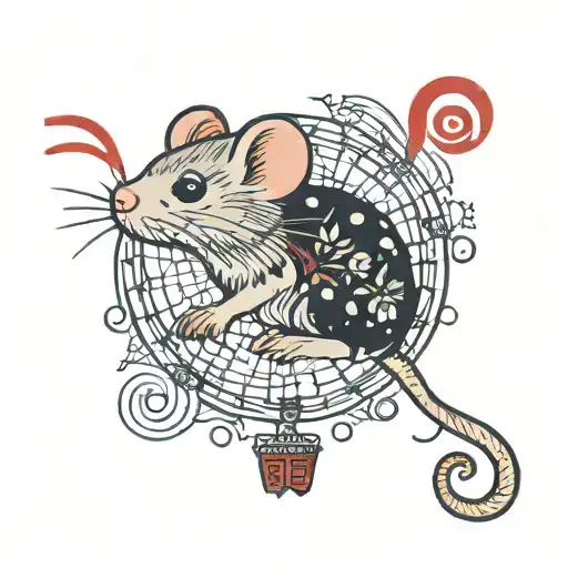 mouse in Korean with shattered glass and red string around the word  tattoo design idea