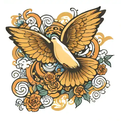 Dove flying to heaven butterfly flying tattoo design idea