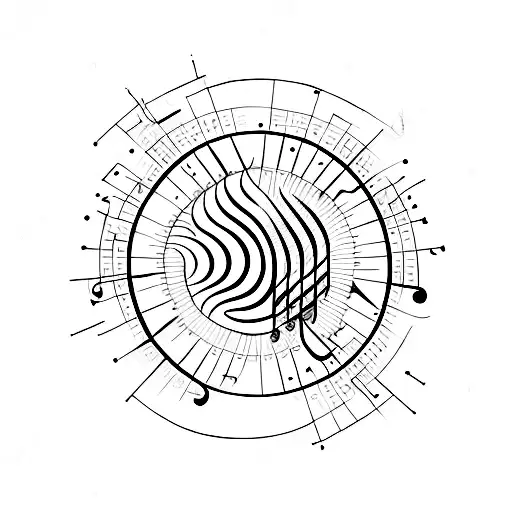 A minimalist tattoo depicting a cocktail glass filled with colorful musical notes, representing the fusion of alternative music and mixology. tattoo design idea