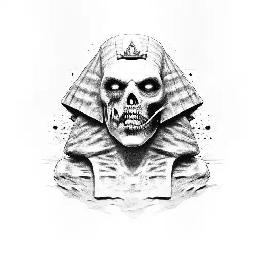 zombie mummy in half face broken king Egyptian sarcophagus  tattoo design idea