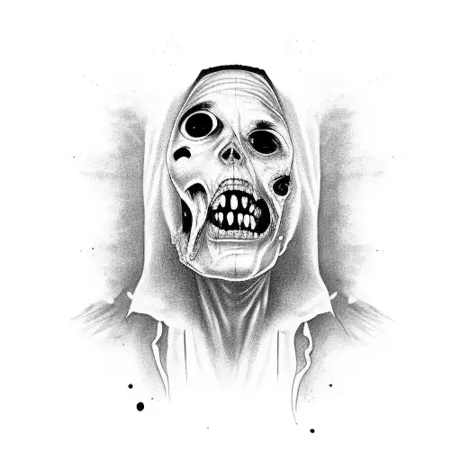 zombie mummy in half face sarcophagus  tattoo design idea