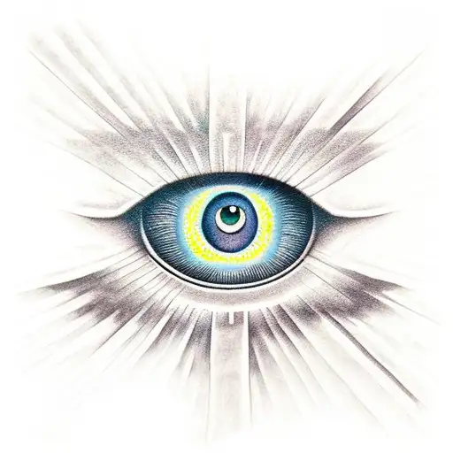 a tattoo of an all seeing eye on chest, eye, realistic shaded, crescent moon tattoo design idea