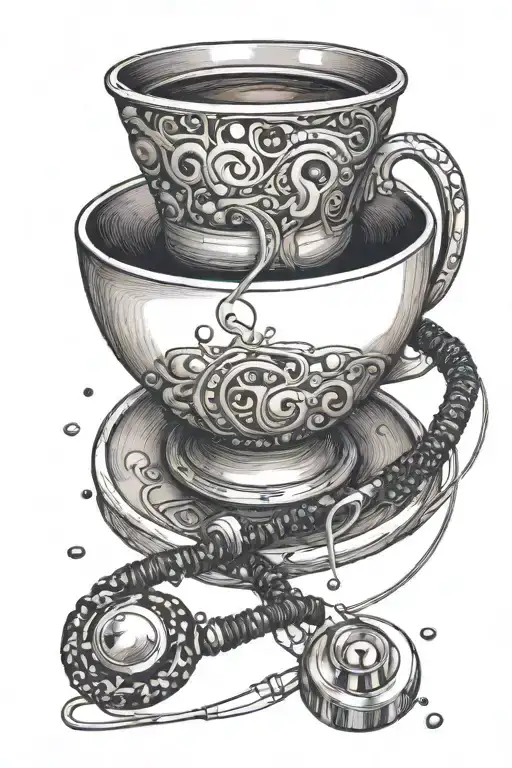 A coffee cup with a stethoscope wrapped around it, symbolizing the client's passion for medicine and coffee tattoo design idea