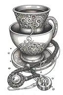 A coffee cup with a stethoscope wrapped around it, symbolizing the client's passion for medicine and coffee tattoo design idea