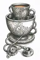 A coffee cup with a stethoscope wrapped around it, symbolizing the client's passion for medicine and coffee tattoo design idea