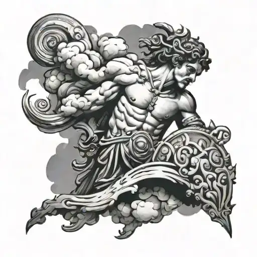 ancient Roman and Greek mythology with lighting and clouds tattoo design idea