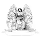 A guardian angel raising a Busch can as a tribute to your grandma, with her name incorporated in elegant script tattoo design idea